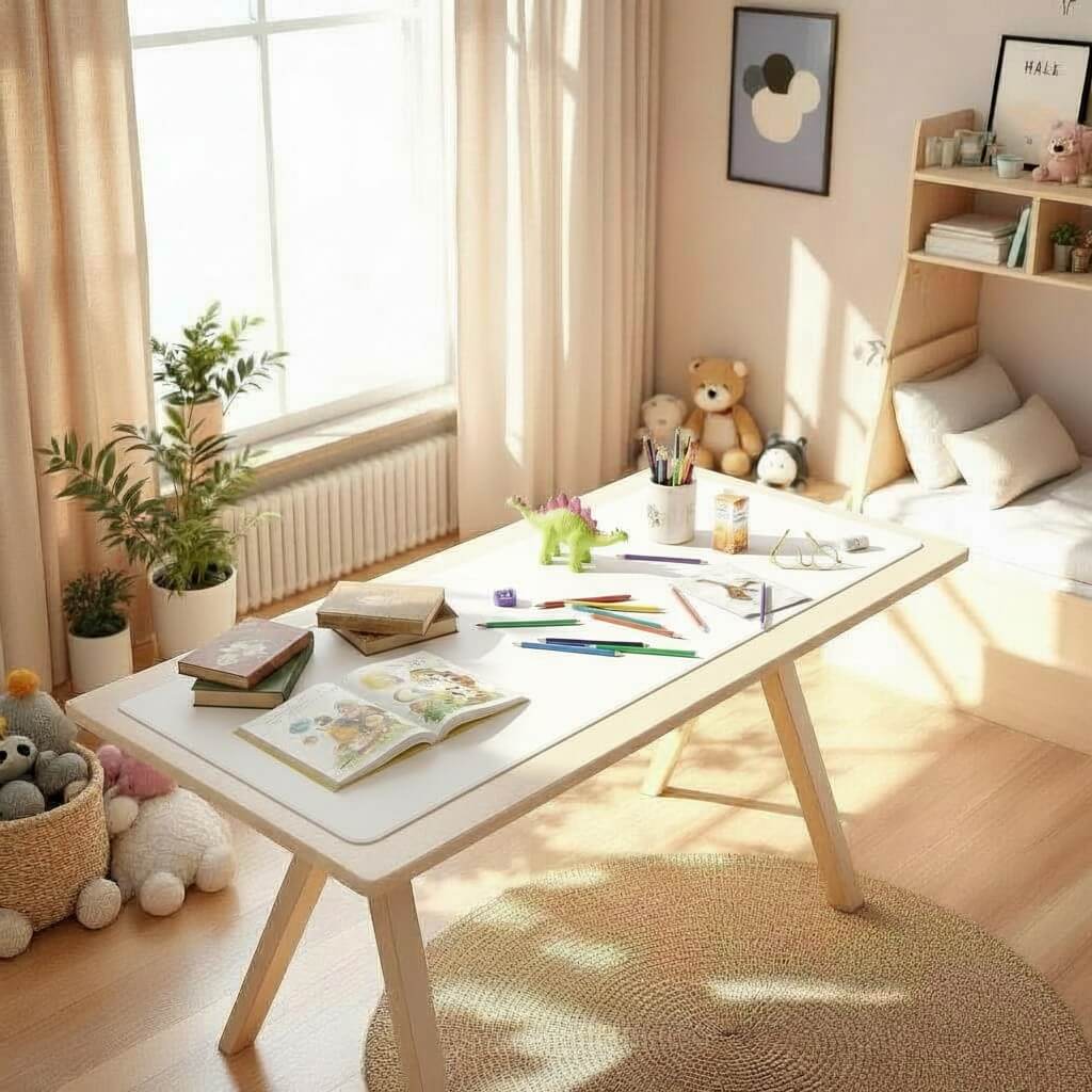 White Children Deskmat Kids Desk Mat Children's Room & Study Table Cover