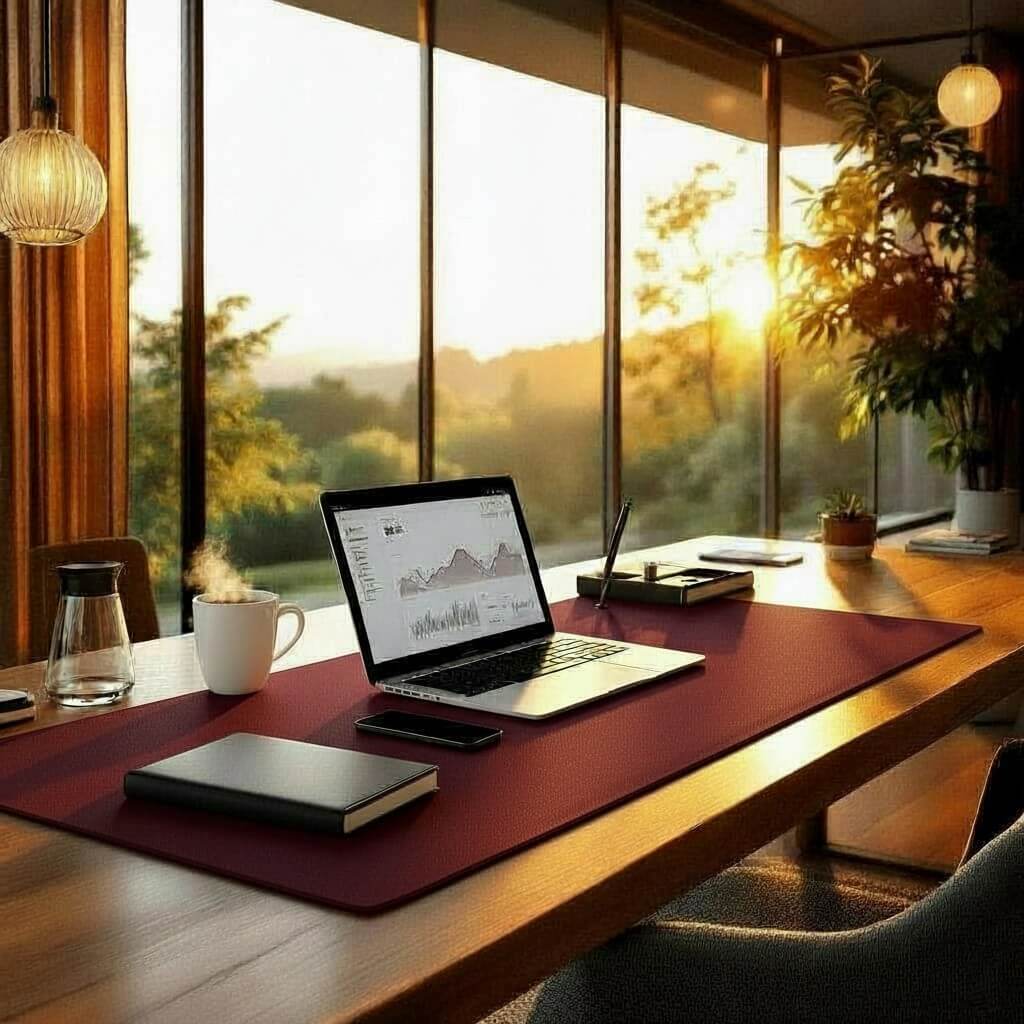 Luxurious Burgundy Office Desk Mat - Premium Quality Desk Pad for Executive Workspaces