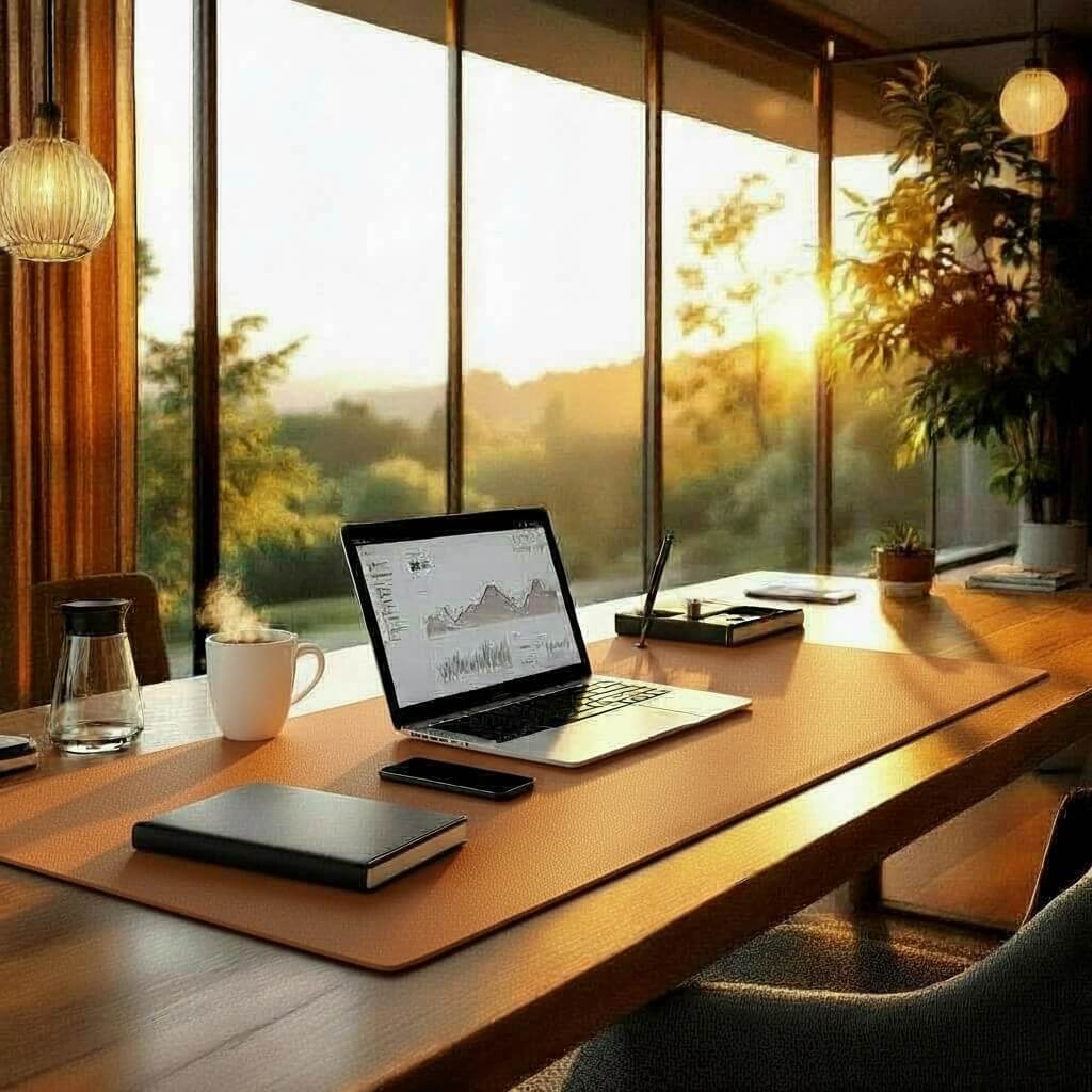 Warm Tan Office Desk Mat - Scandinavian Style Desk Pad for Minimalist Workspaces