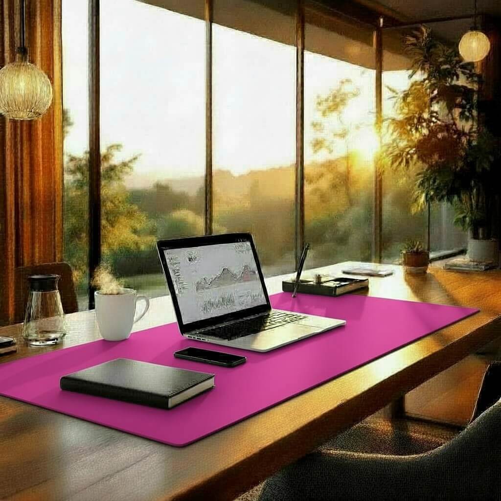 Vibrant Fuchsia Office Desk Mat - Bold Desk Protector for Creative Workspaces and Studios
