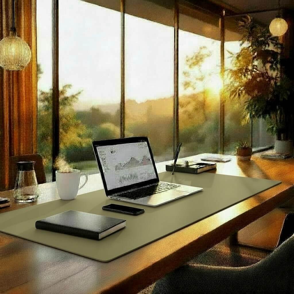 Natural Khaki Office Desk Mat - Eco-Friendly Desk Protector for Neutral Workspaces