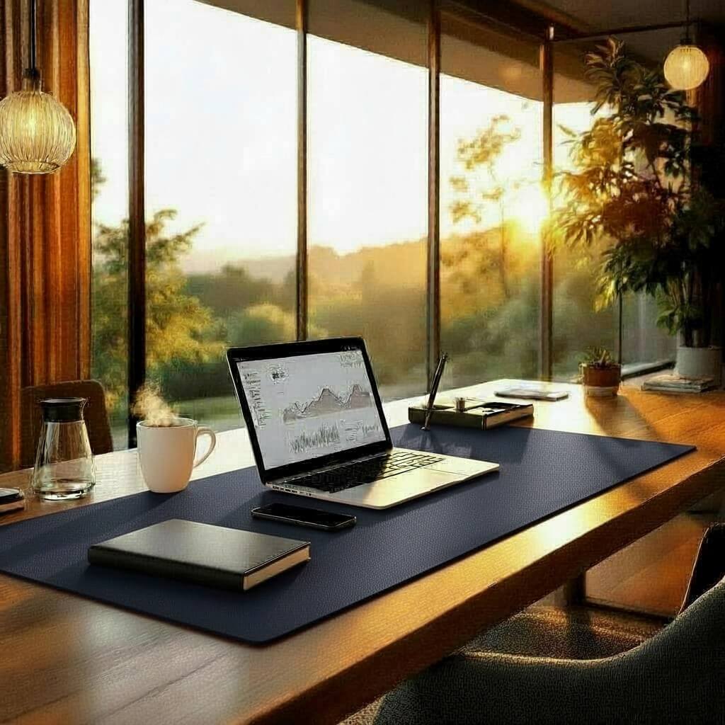 Classic Navy Blue Office Desk Mat - Professional Desk Pad for Business and Home Office