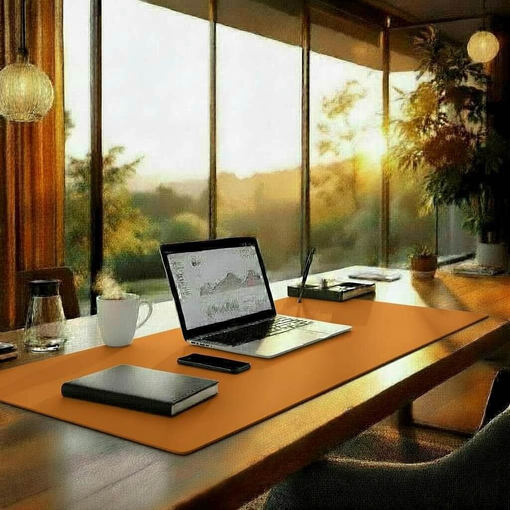 Energetic Orange Office Desk Mat - Bright Desk Protector for Creative and Dynamic Workspaces