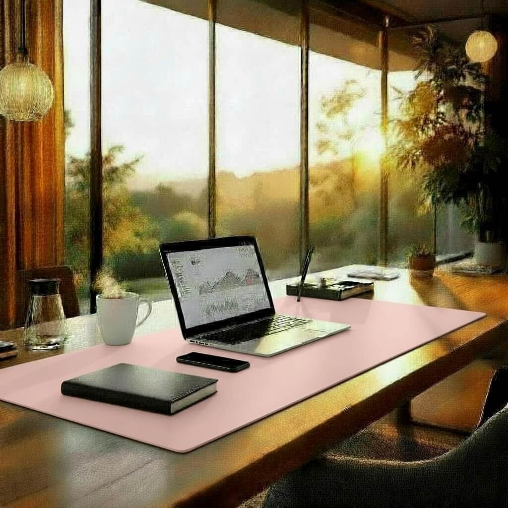 Stylish Pink Office Desk Mat - Soft Desk Pad for Modern Home Office and Content Creators
