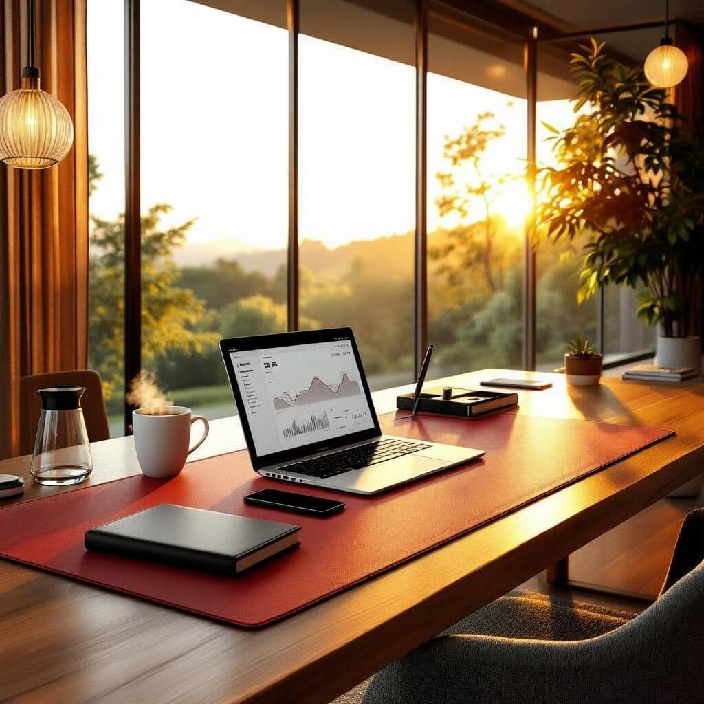 Dynamic Red Office Desk Mat - Bold Desk Protector for Power Workspaces and Studios